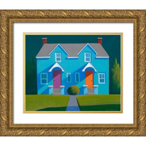 Blue House Gold Ornate Wood Framed Art Print with Double Matting by Pettigrew, Martha