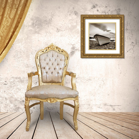 Boat on the Beach Gold Ornate Wood Framed Art Print with Double Matting by PhotoINC Studio