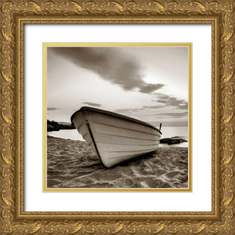 Boat on the Beach Gold Ornate Wood Framed Art Print with Double Matting by PhotoINC Studio