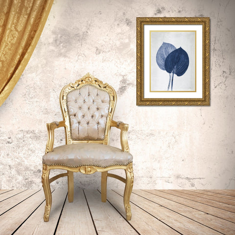 Hosta 2 Blue Gold Ornate Wood Framed Art Print with Double Matting by Folcarelli, Pernille