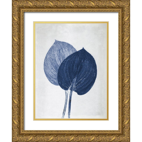Hosta 2 Blue Gold Ornate Wood Framed Art Print with Double Matting by Folcarelli, Pernille