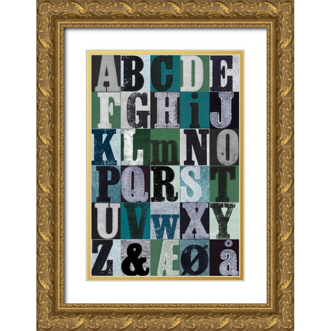 Alphabet Green Gold Ornate Wood Framed Art Print with Double Matting by Folcarelli, Pernille
