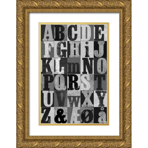 Alphabet Grey Gold Ornate Wood Framed Art Print with Double Matting by Folcarelli, Pernille