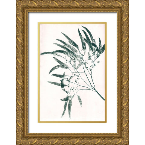 Eucalyptus 2 Green Gold Ornate Wood Framed Art Print with Double Matting by Folcarelli, Pernille