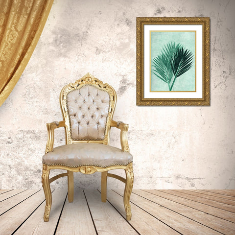 Palm 4 Green Gold Ornate Wood Framed Art Print with Double Matting by Folcarelli, Pernille