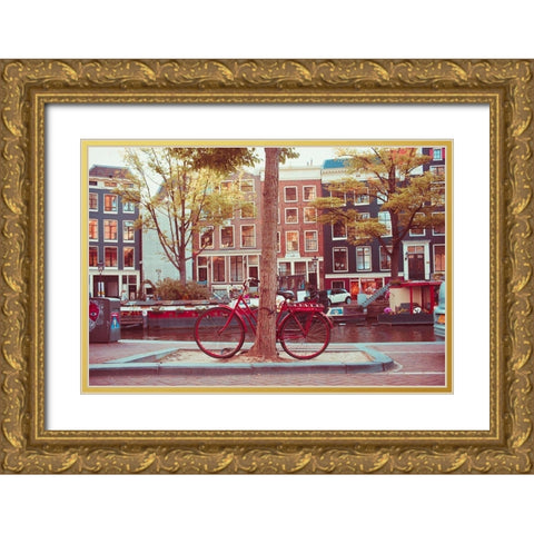 Amsterdam Bikes No. 2 Gold Ornate Wood Framed Art Print with Double Matting by Quintero, Sonja