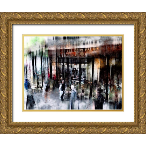 Busy Sidewalk Gold Ornate Wood Framed Art Print with Double Matting by Rivera, John