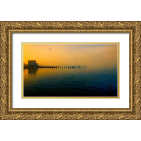 Morning Comes on The Bay Gold Ornate Wood Framed Art Print with Double Matting by Rivera, John