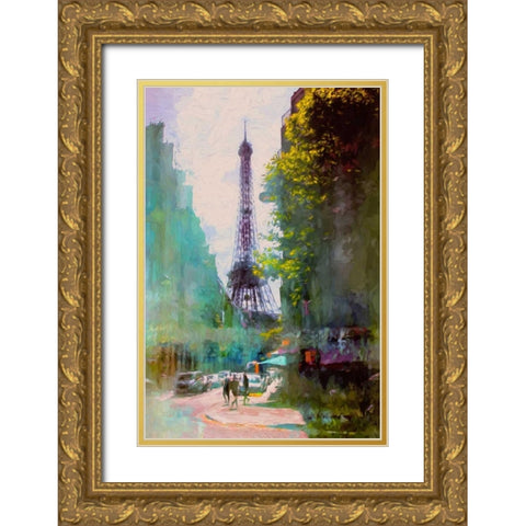 Paris Street Gold Ornate Wood Framed Art Print with Double Matting by Rivera, John