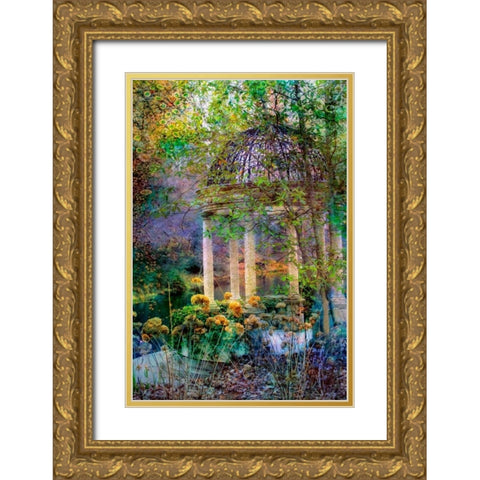 The Gazebo Gold Ornate Wood Framed Art Print with Double Matting by Rivera, John