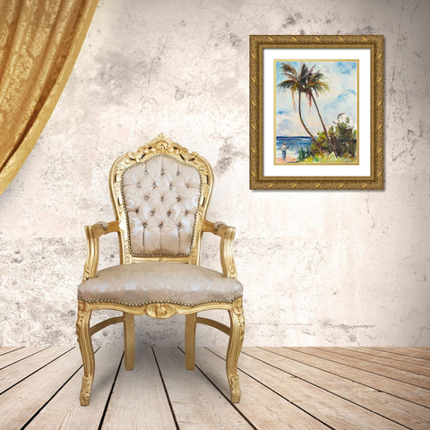 Fishing under Palms Gold Ornate Wood Framed Art Print with Double Matting by Rodgers, Richard A.