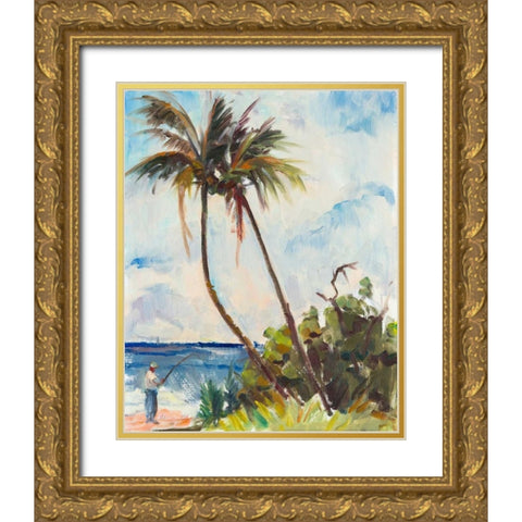 Fishing under Palms Gold Ornate Wood Framed Art Print with Double Matting by Rodgers, Richard A.