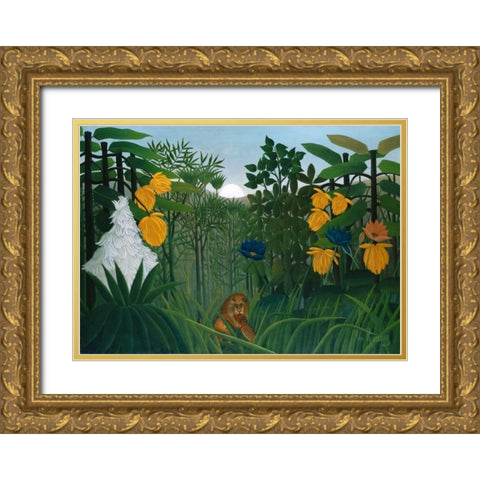 The Repast of the Lion Gold Ornate Wood Framed Art Print with Double Matting by Rousseau, Henri