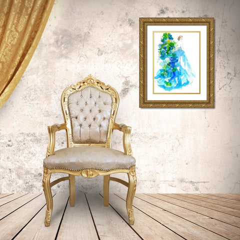 Delphinium Gold Ornate Wood Framed Art Print with Double Matting by Rideout, Schuyler