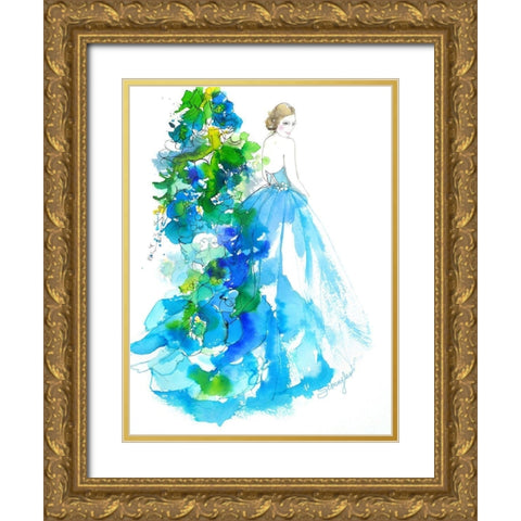 Delphinium Gold Ornate Wood Framed Art Print with Double Matting by Rideout, Schuyler