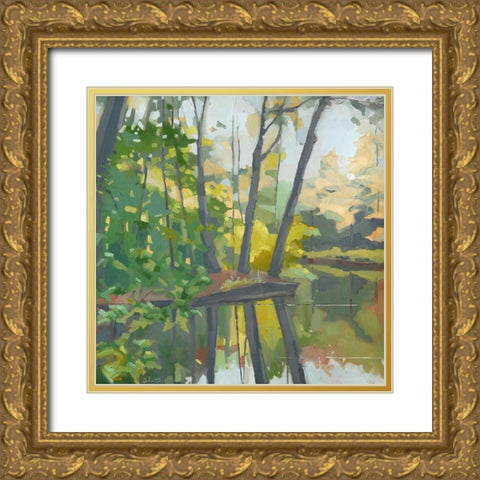 Wooded Pond Gold Ornate Wood Framed Art Print with Double Matting by Rufo, John