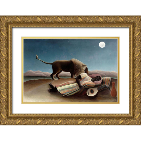 The Sleeping Gypsy, 1897 Gold Ornate Wood Framed Art Print with Double Matting by Rousseau, Henri