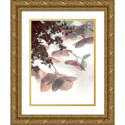Pink And Aqua Hydrangeas Gold Ornate Wood Framed Art Print with Double Matting by Ryan, Brooke T.