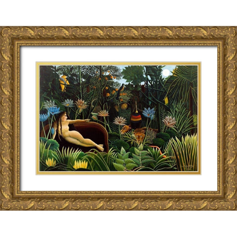 The Dream Gold Ornate Wood Framed Art Print with Double Matting by Rousseau, Henri