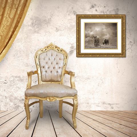 Scottish Highland Cattle No. 2 Gold Ornate Wood Framed Art Print with Double Matting by Ryan, Brooke T.