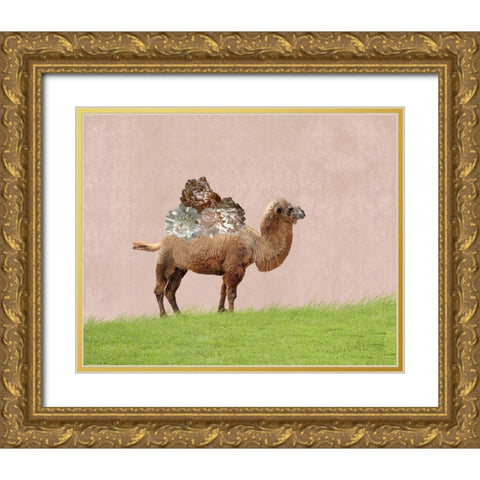 Camel on Pink Gold Ornate Wood Framed Art Print with Double Matting by Ryan, Brooke T.