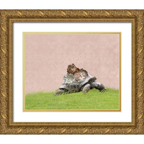 Tortoise on Pink Gold Ornate Wood Framed Art Print with Double Matting by Ryan, Brooke T.