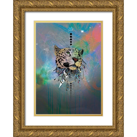 Cosmic Leopard Gold Ornate Wood Framed Art Print with Double Matting by Roberts, Karin
