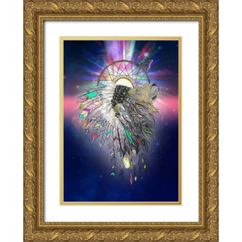 Cosmic Lion Butterfly Gold Ornate Wood Framed Art Print with Double Matting by Roberts, Karin