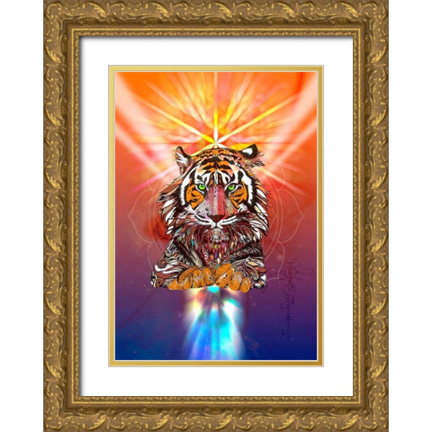Cosmic Tiger Gold Ornate Wood Framed Art Print with Double Matting by Roberts, Karin