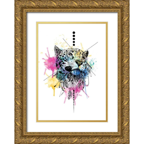 Leopard Gold Ornate Wood Framed Art Print with Double Matting by Roberts, Karin