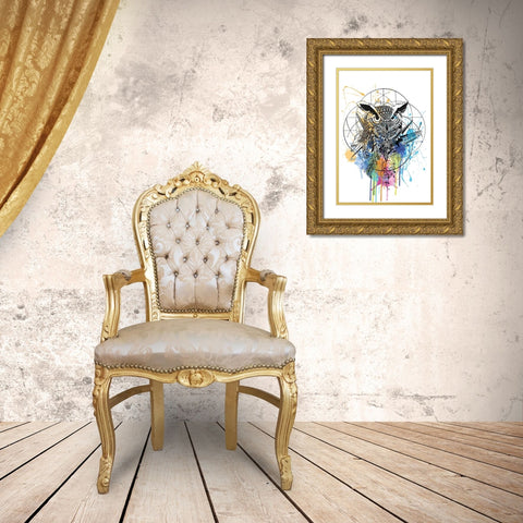 Owl Gold Ornate Wood Framed Art Print with Double Matting by Roberts, Karin