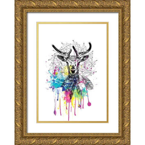 Deer Gold Ornate Wood Framed Art Print with Double Matting by Roberts, Karin