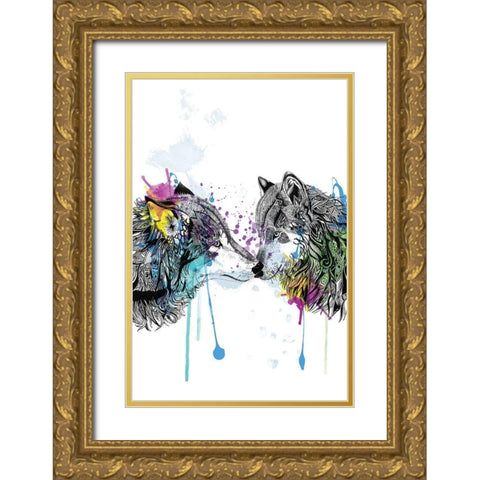 Wolves Gold Ornate Wood Framed Art Print with Double Matting by Roberts, Karin