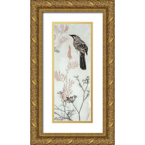 Wattlebird Hovering In My Garden Gold Ornate Wood Framed Art Print with Double Matting by Rice, Trudy