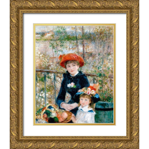 The Two Sisters, On the Terrace, 1881 Gold Ornate Wood Framed Art Print with Double Matting by Renoir, Pierre-Auguste