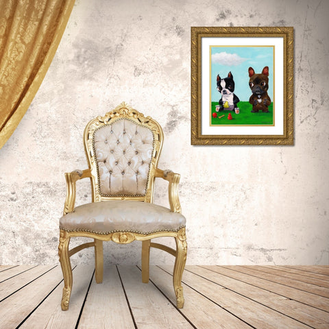Boston and Frenchie Gold Ornate Wood Framed Art Print with Double Matting by Rubenacker, Brian