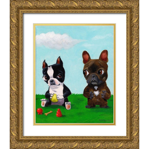 Boston and Frenchie Gold Ornate Wood Framed Art Print with Double Matting by Rubenacker, Brian