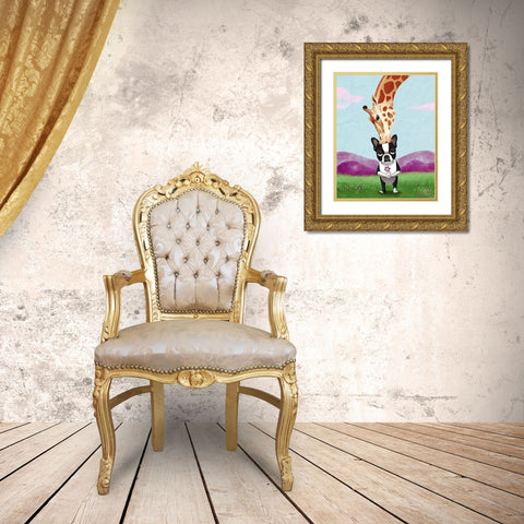 Giraffe Kisses Gold Ornate Wood Framed Art Print with Double Matting by Rubenacker, Brian