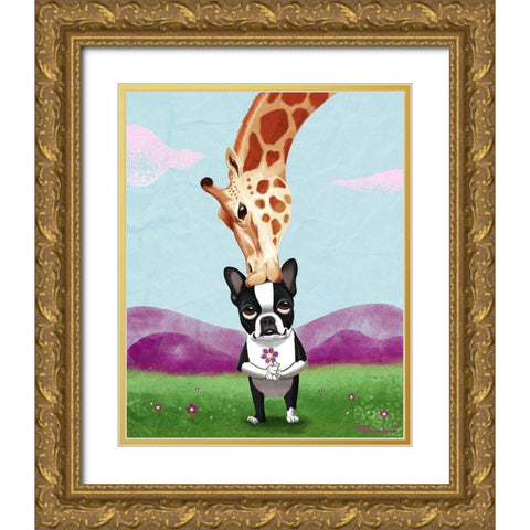 Giraffe Kisses Gold Ornate Wood Framed Art Print with Double Matting by Rubenacker, Brian