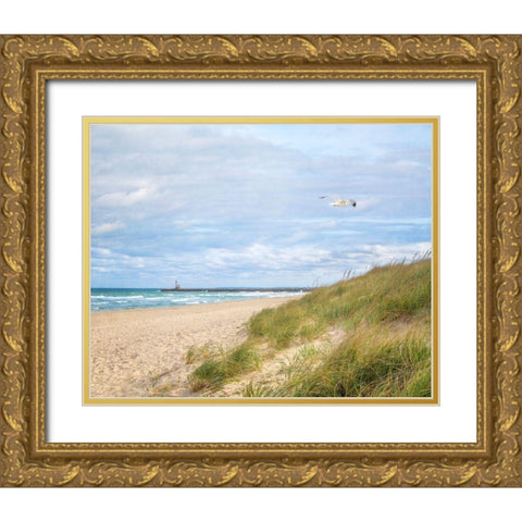 Beach And Jetty Gold Ornate Wood Framed Art Print with Double Matting by Ryan, Brooke T.