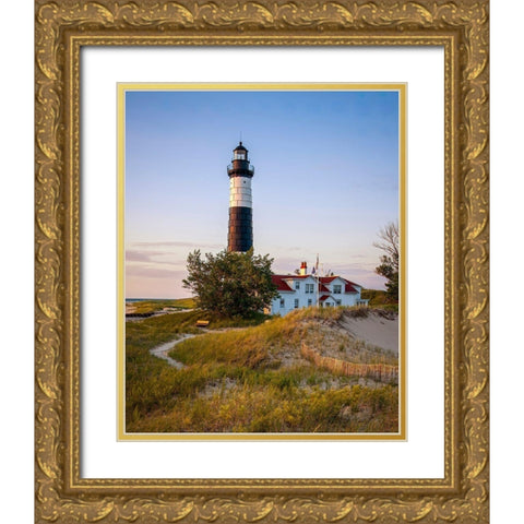 Historic Big Sable Point Light Gold Ornate Wood Framed Art Print with Double Matting by Romanowicz, Adam