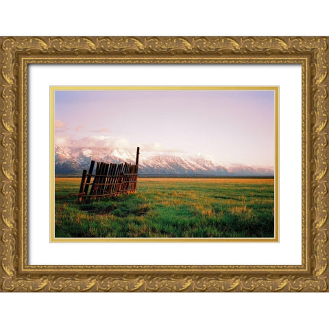 Fence In Jackson Gold Ornate Wood Framed Art Print with Double Matting by Rapson, Sol