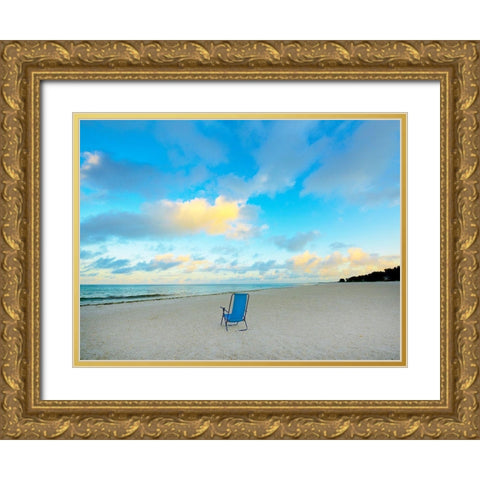 Chair On Beach Gold Ornate Wood Framed Art Print with Double Matting by Reed, Jack