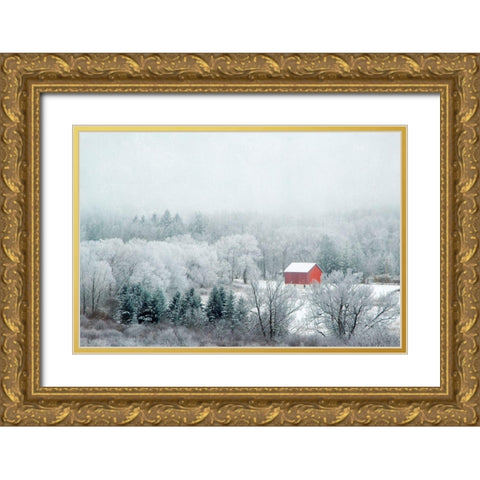 Red Barn Gold Ornate Wood Framed Art Print with Double Matting by Ryan, Brooke T.