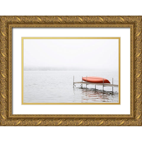 Red Canoe Gold Ornate Wood Framed Art Print with Double Matting by Ryan, Brooke T.