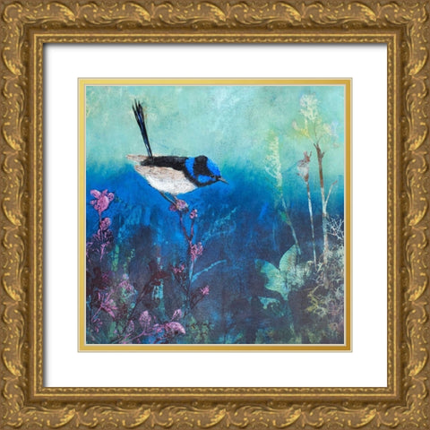 Wren at Dusk Gold Ornate Wood Framed Art Print with Double Matting by Rice, Trudy