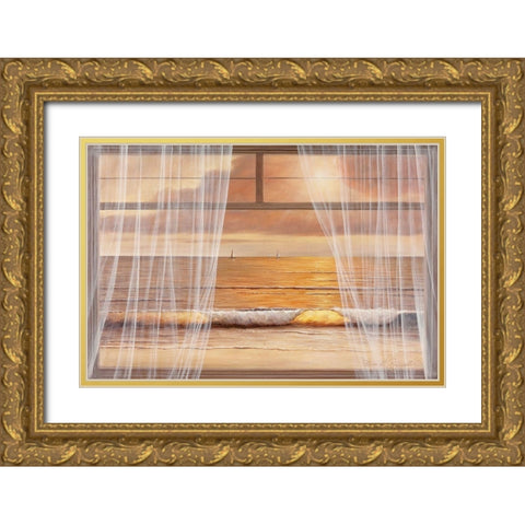View of the Sunset Gold Ornate Wood Framed Art Print with Double Matting by Romanello, Diane