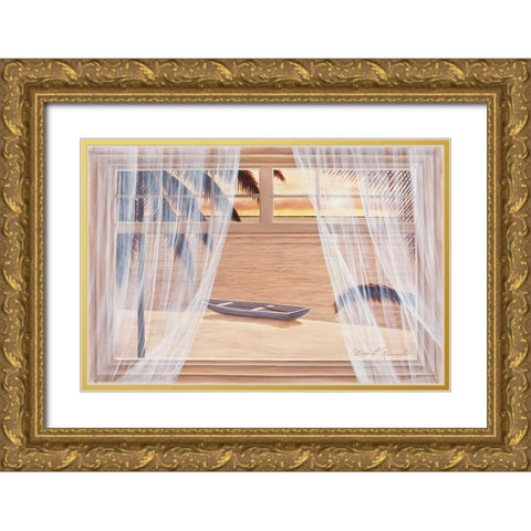 Amber Palms with Window Gold Ornate Wood Framed Art Print with Double Matting by Romanello, Diane