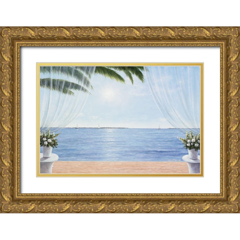 My Blue Heaven Gold Ornate Wood Framed Art Print with Double Matting by Romanello, Diane