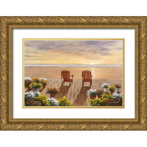Evening Deck View Gold Ornate Wood Framed Art Print with Double Matting by Romanello, Diane
